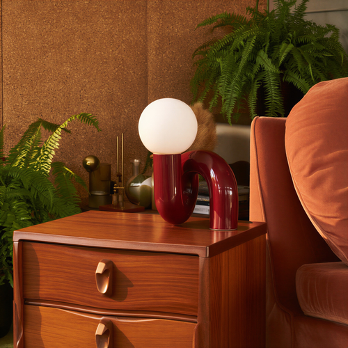 Bordslampa G9 – Bourgogne i resin och frostat glas – 32 cm – Inomhus