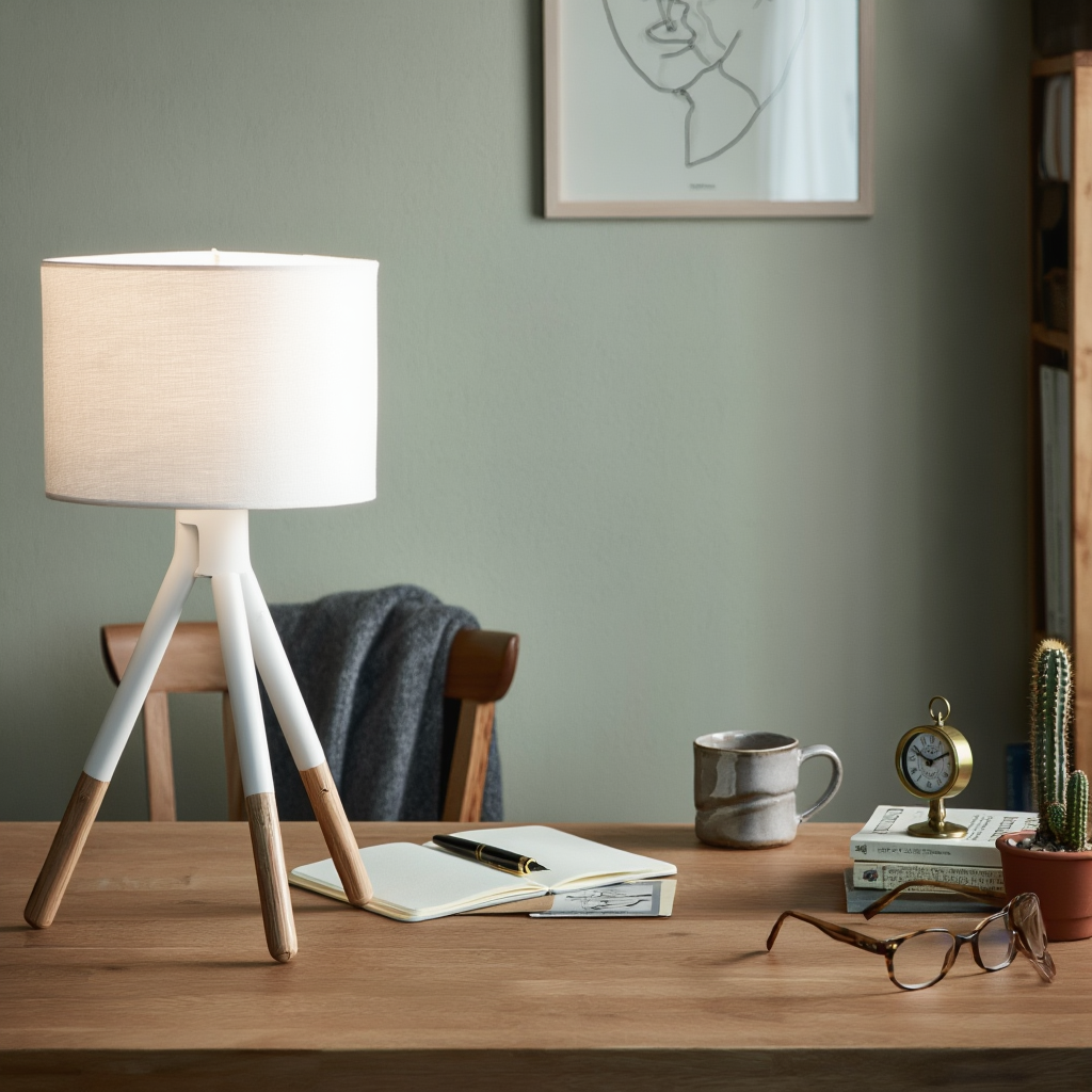 Bordlampe i jern og træ | E26/E27 med varmt lys