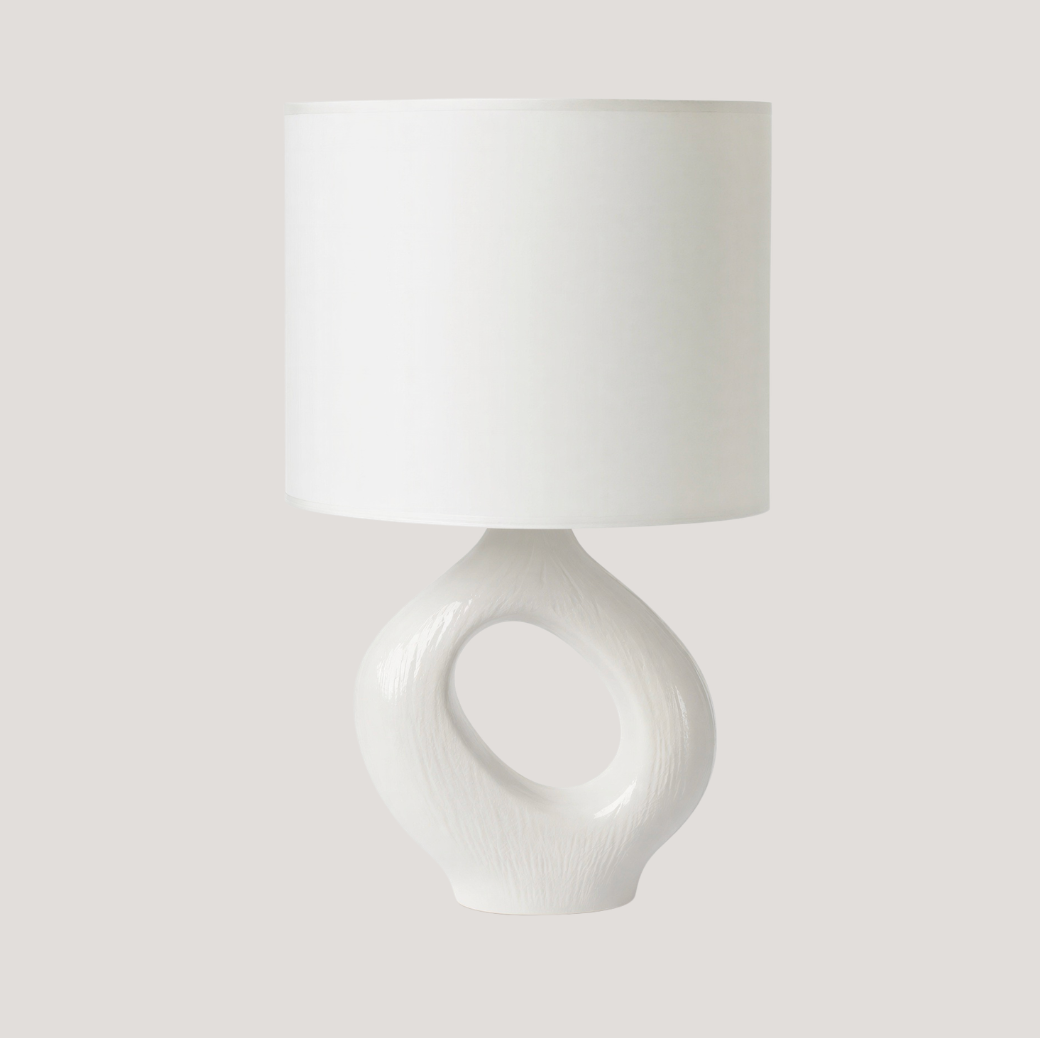 Bordlampe i keramik og stof