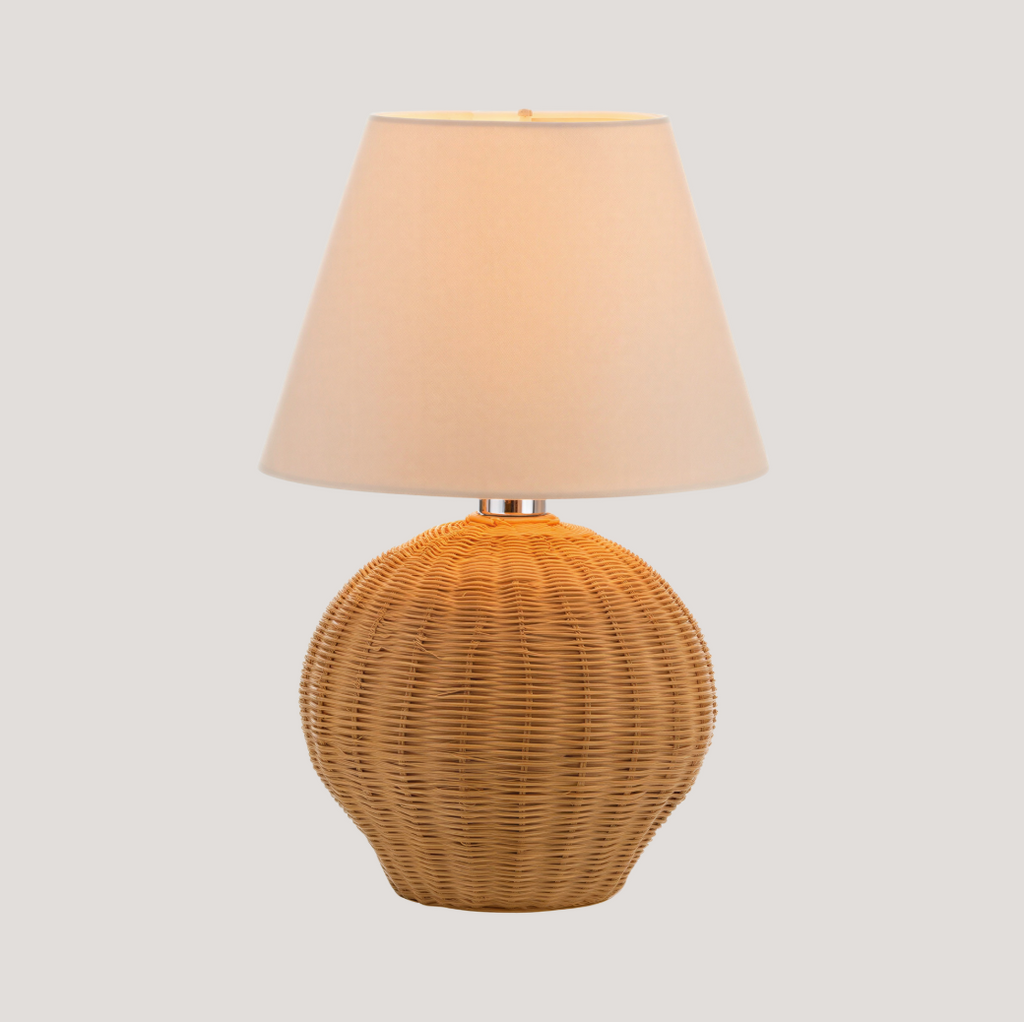 Bordlampe i bambus og stof