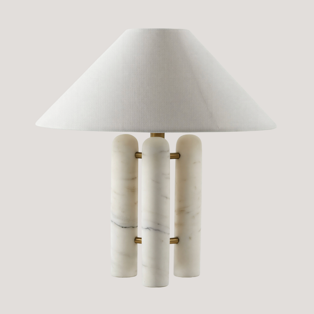 Bordlampe i marmor, metal og stof