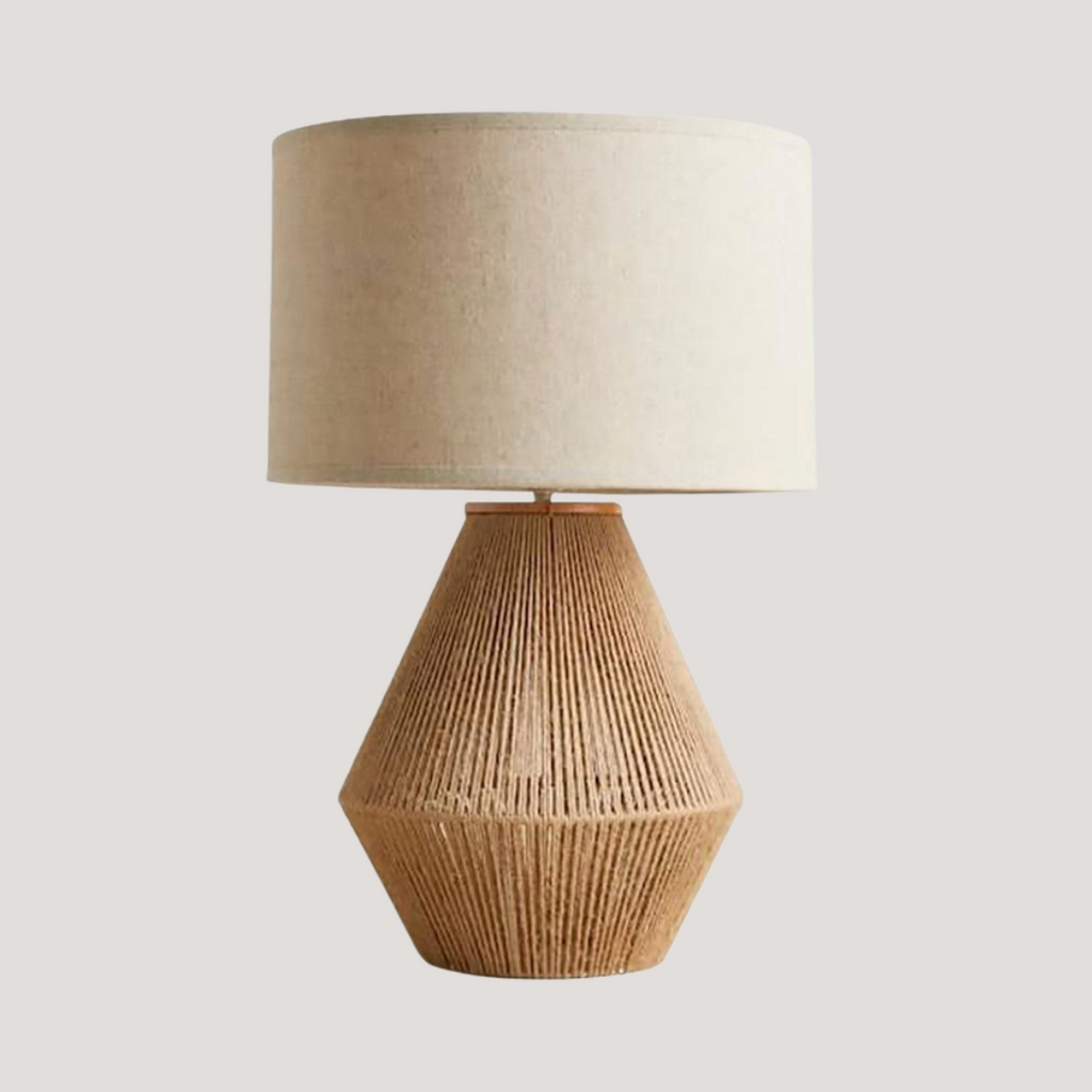 Bordlampe i metal og rattan | Dæmpbar E27 med varmt lys