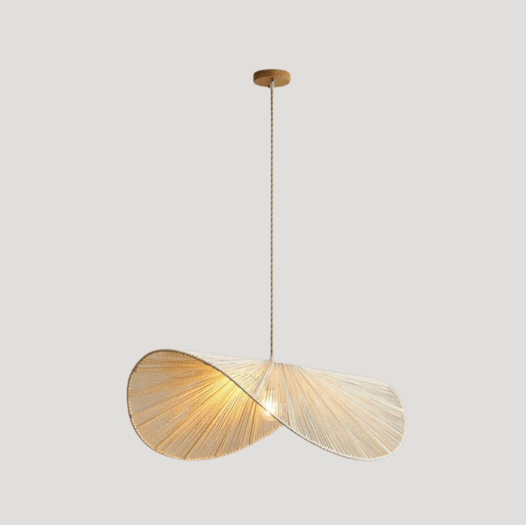 Loftlampe i stof og rattan | LED pendellampe