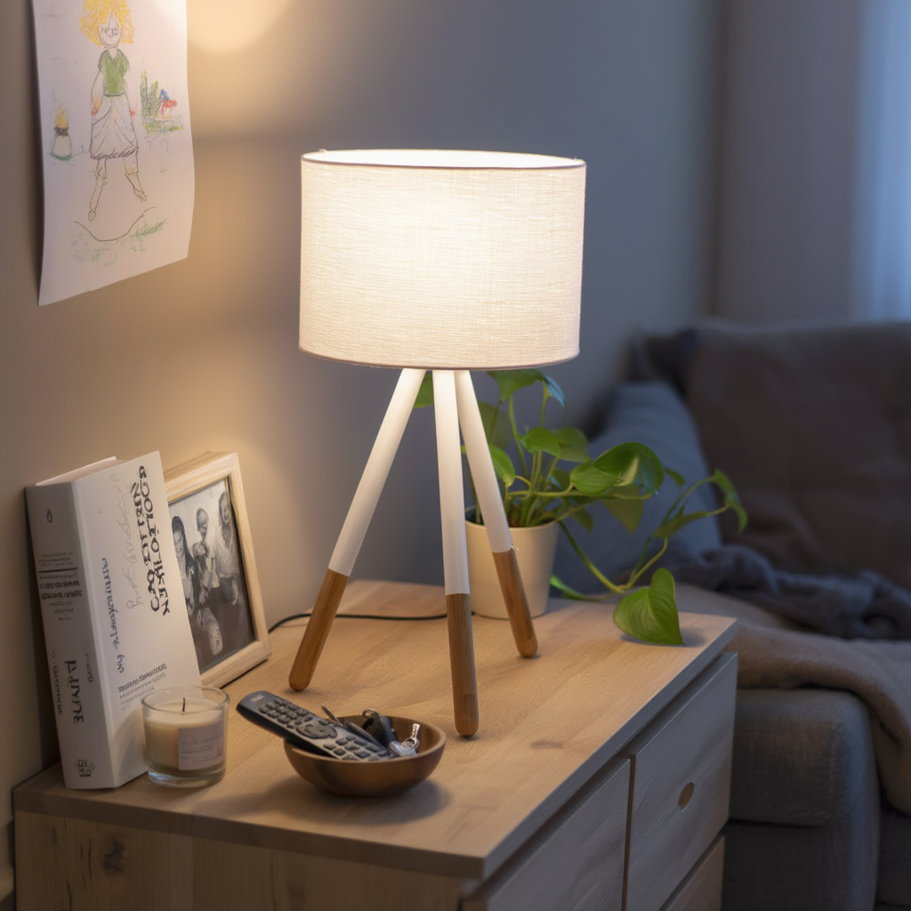 Bordlampe i jern og træ | E26/E27 med varmt lys