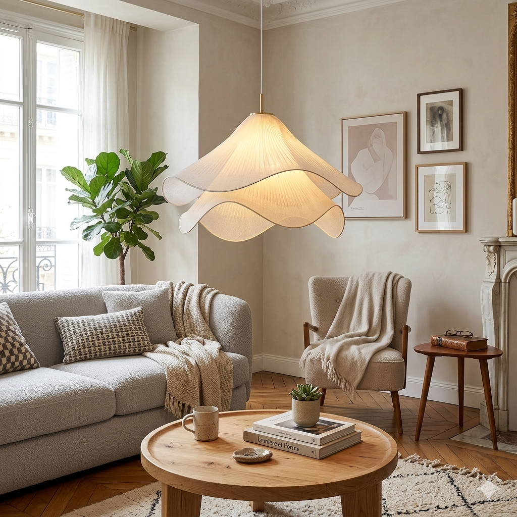Loftlampe i metal og stof | Cylindrisk E27 pendellampe