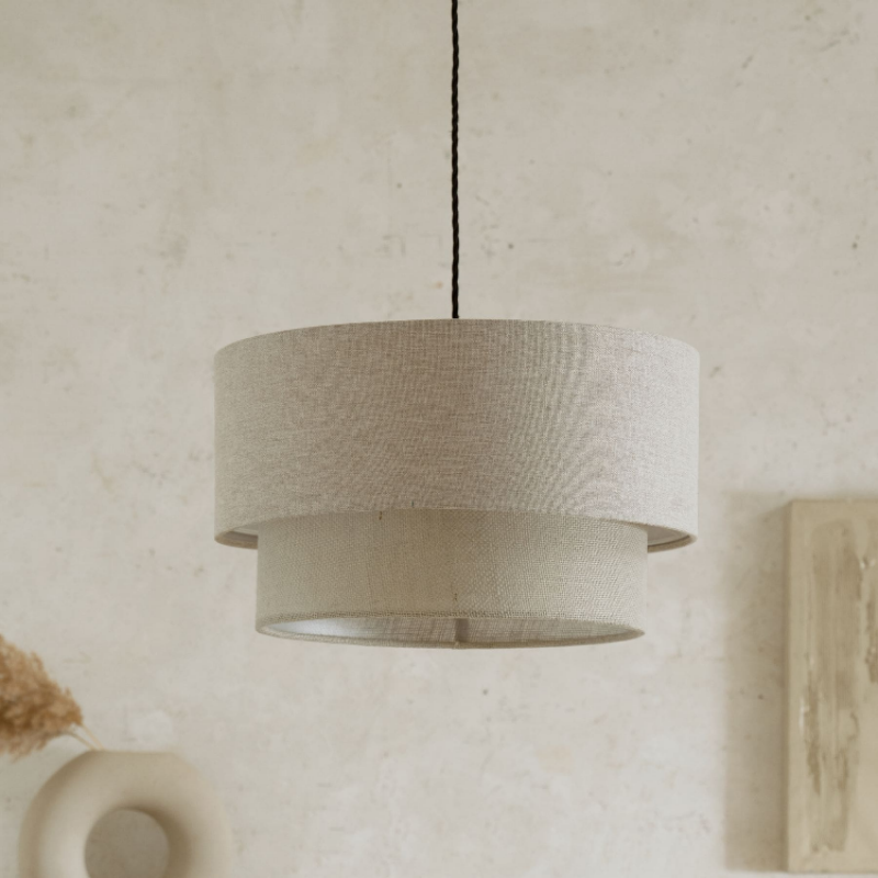 Loftlampe i metal og stof | E27 pendellampe med varmt lys