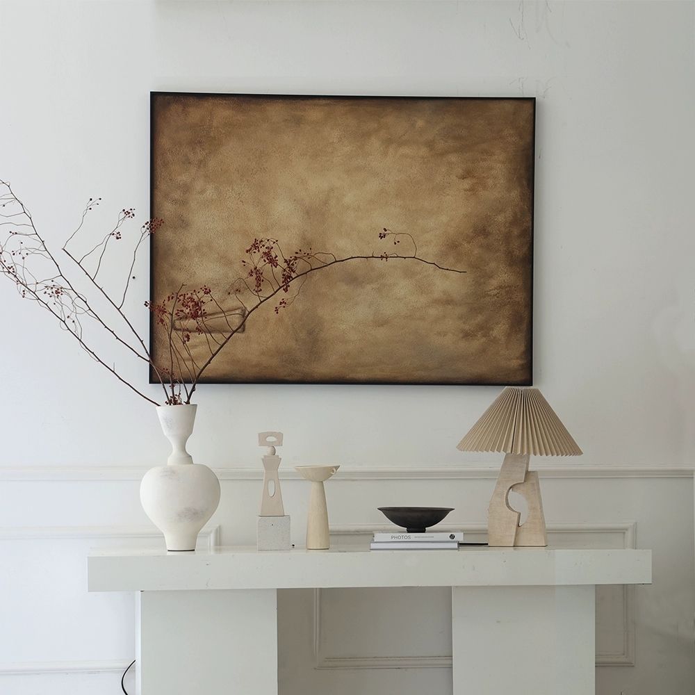 Bordlampe i træ og stof