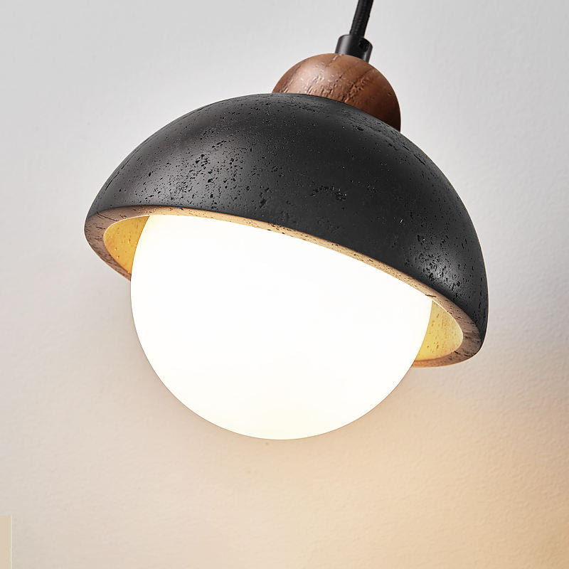 Loftlampe i sten og glas | G9 pendellampe med varmt lys