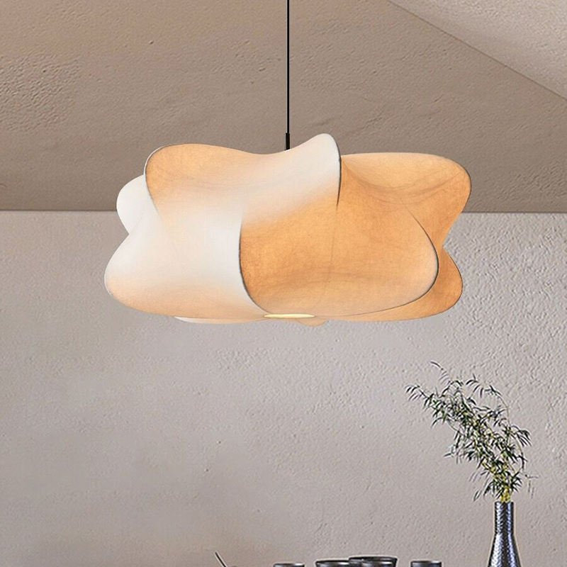 Loftlampe i naturlig silke | Rund E27 loftlampe