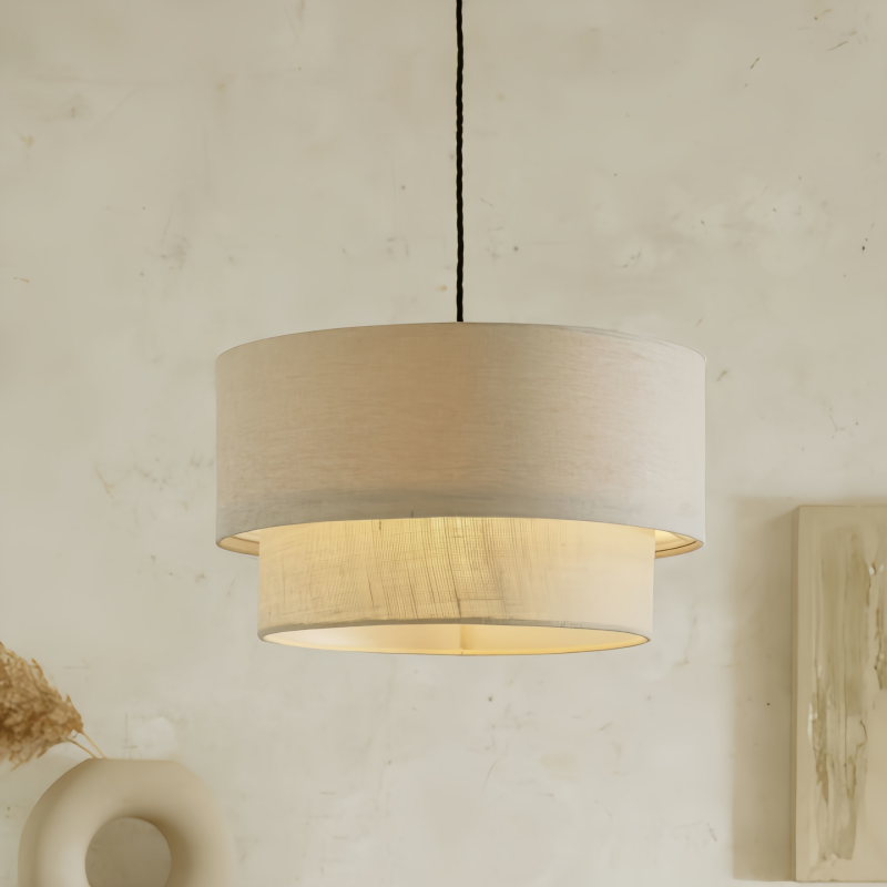 Loftlampe i metal og stof | E27 pendellampe med varmt lys