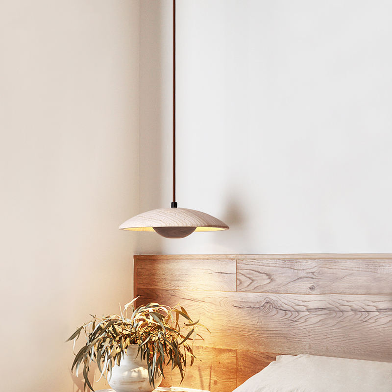 Loftlampe i sten og træ | LED pendellampe med varmt lys