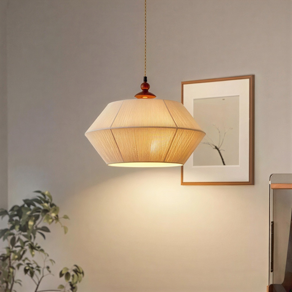 Loftlampe i jern og gummitræ med hamptov | Dæmpbar E27 pendellampe