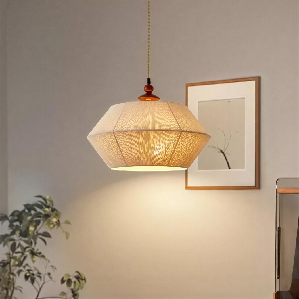Loftlampe i jern og gummitræ med hamptov | Dæmpbar E27 pendellampe