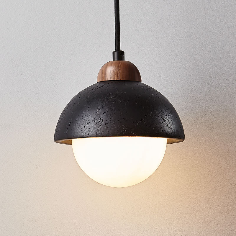 Loftlampe i sten og glas | G9 pendellampe med varmt lys