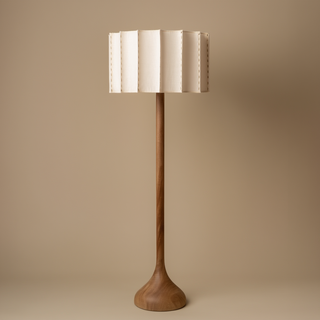 Golvlampa | Golvlampa i askträ och tyg, E27, dimbar, 3500K, 85–265V