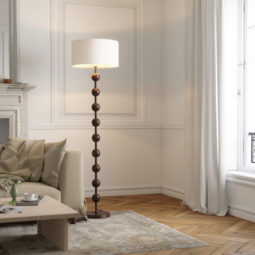 Golvlampa | Golvlampa i metall och trä, E27, dimbar, 3500K–6000K, 85–265V