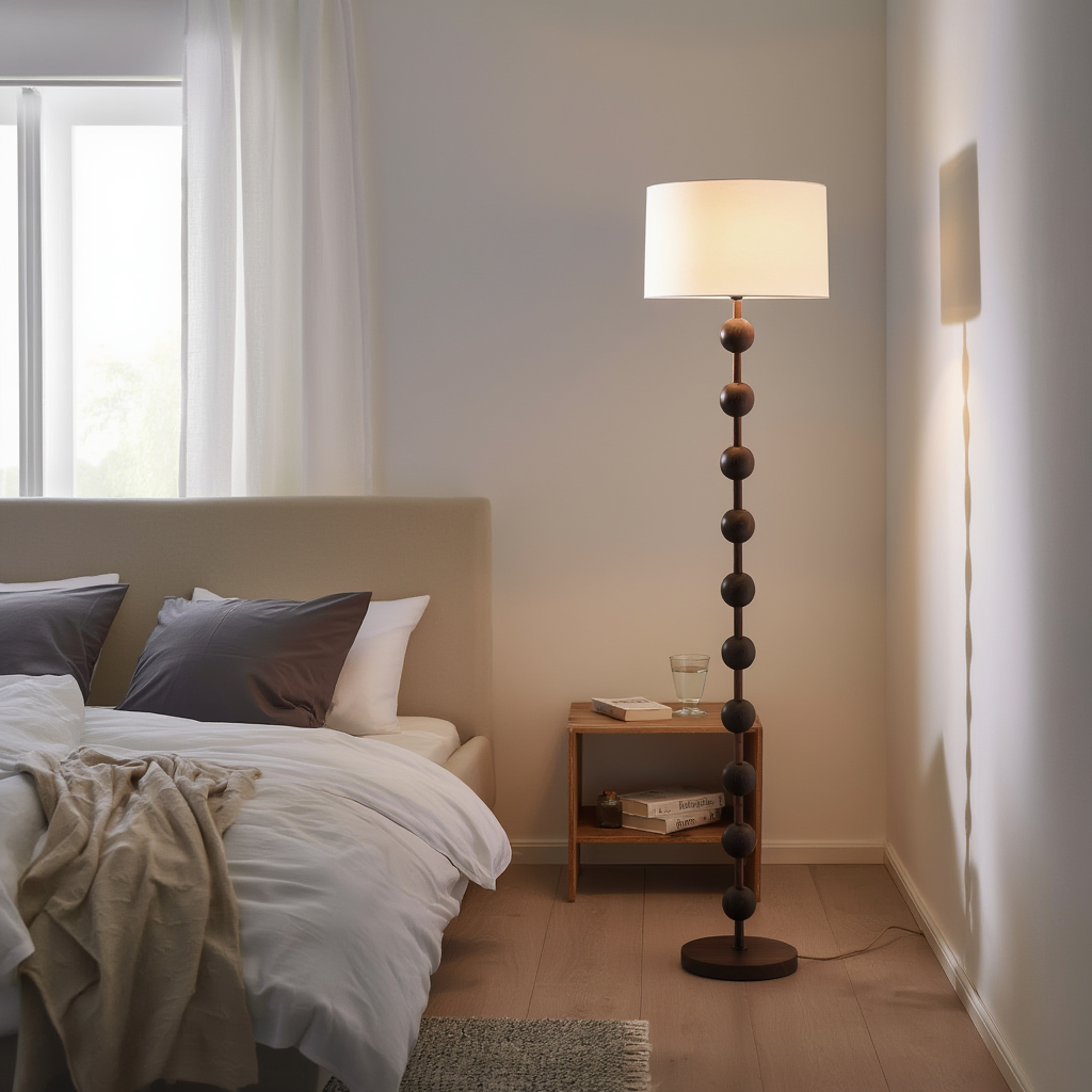 Golvlampa | Golvlampa i metall och trä, E27, dimbar, 3500K–6000K, 85–265V