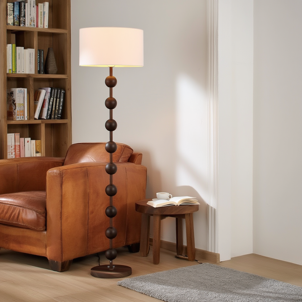 Golvlampa | Golvlampa i metall och trä, E27, dimbar, 3500K–6000K, 85–265V