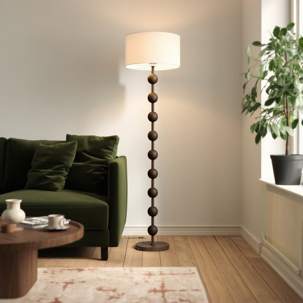 Golvlampa | Golvlampa i metall och trä, E27, dimbar, 3500K–6000K, 85–265V