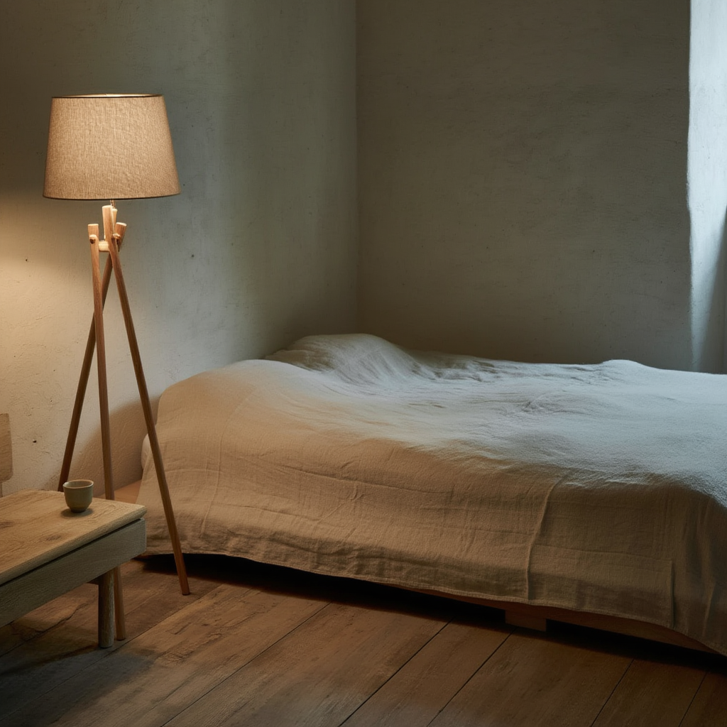 Golvlampa | Golvlampa i trä och tyg, E27 LED, dimbar, 3500K, 85–265V