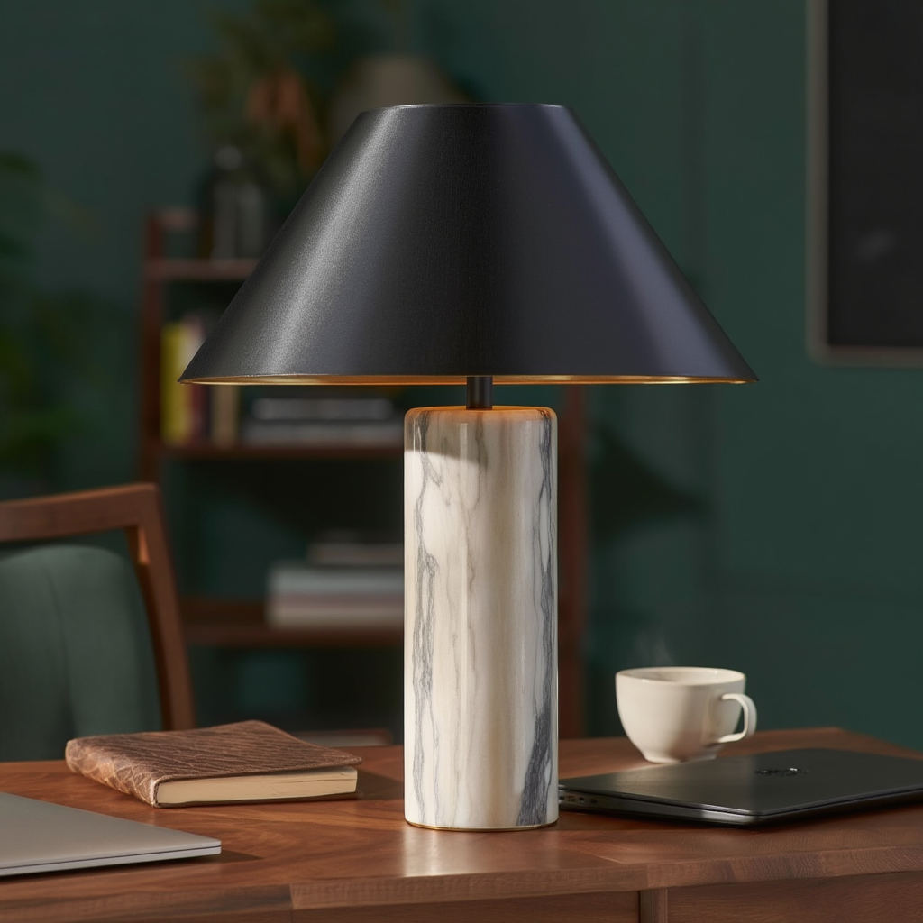 Bordslampa | Marmor och tyg
