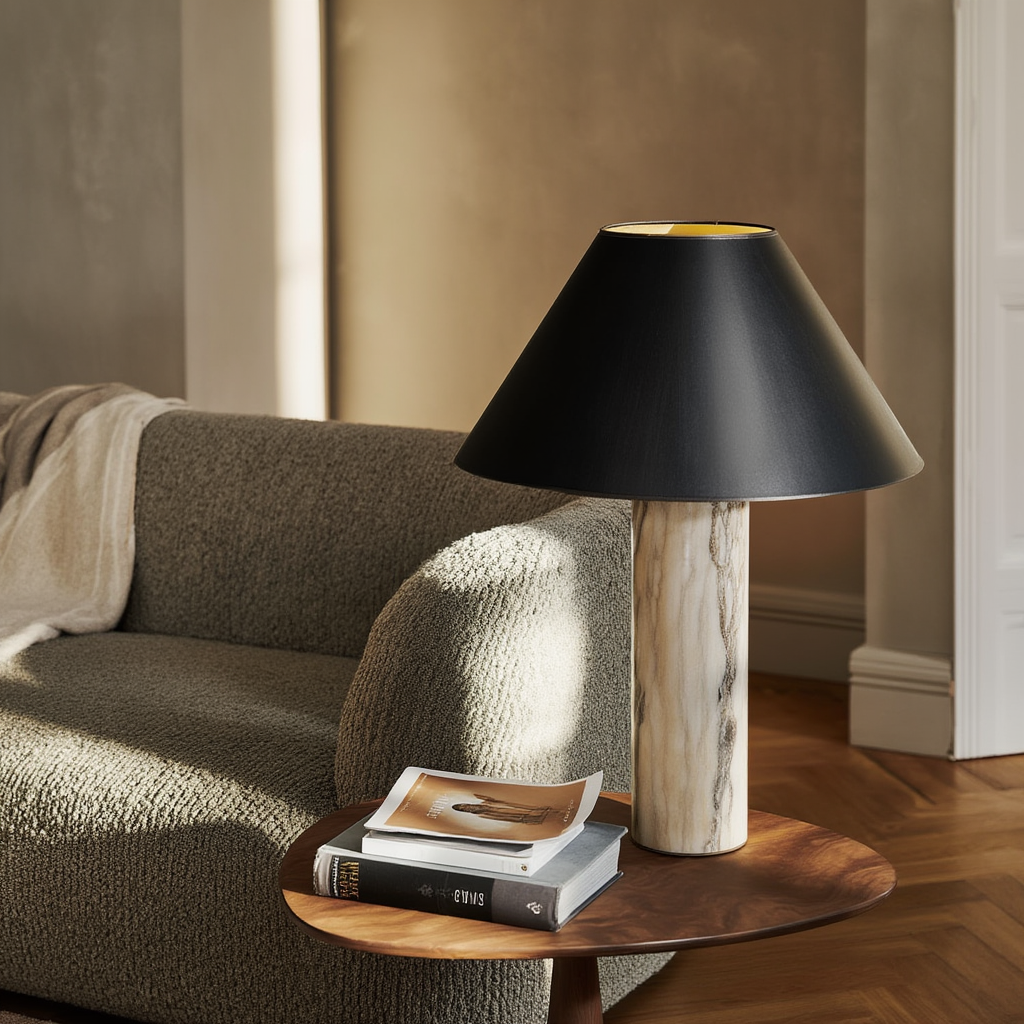 Bordslampa | Marmor och tyg