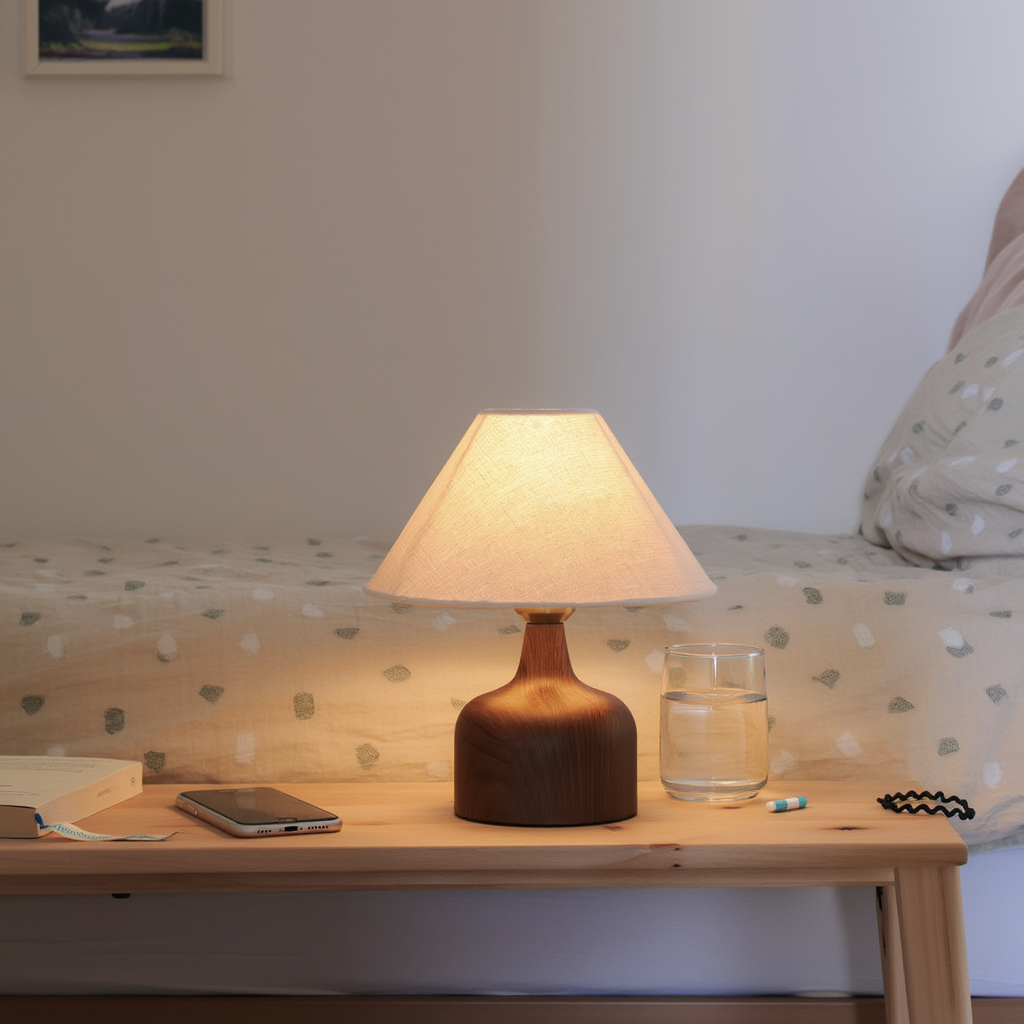 Bordlampe i jern og stof | E27 med varmt lys