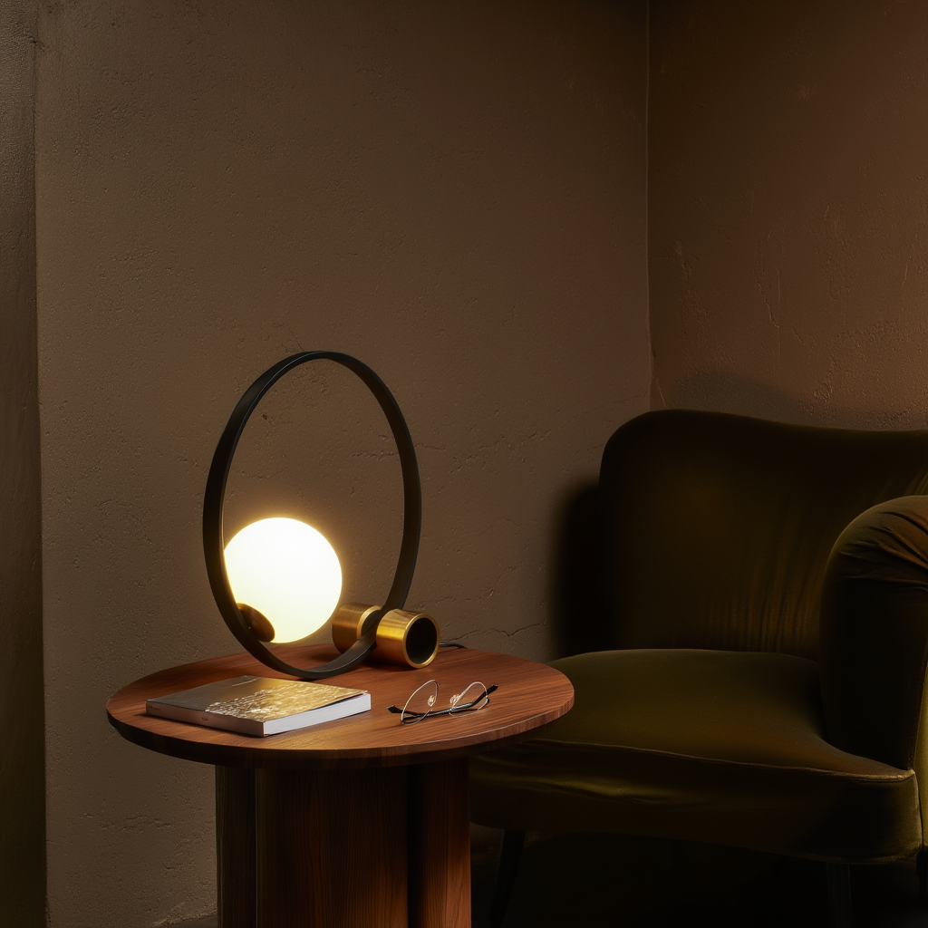 Bordslampa | Metall med rund glaskupa