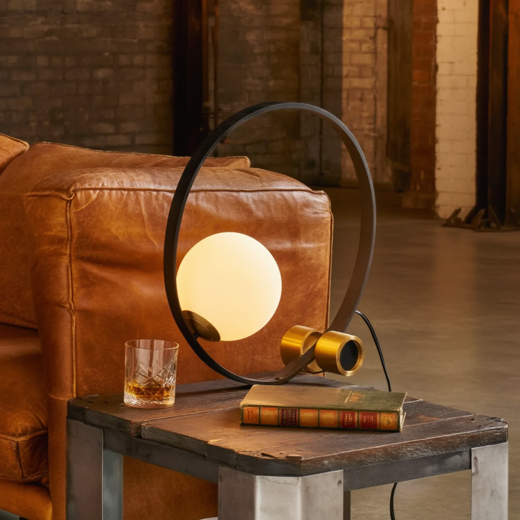 Bordslampa | Metall med rund glaskupa