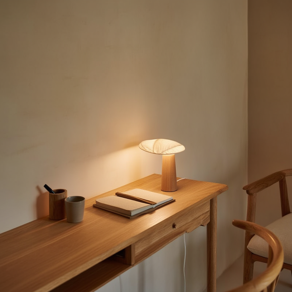 Bordslampa | Massivt trä och tyg