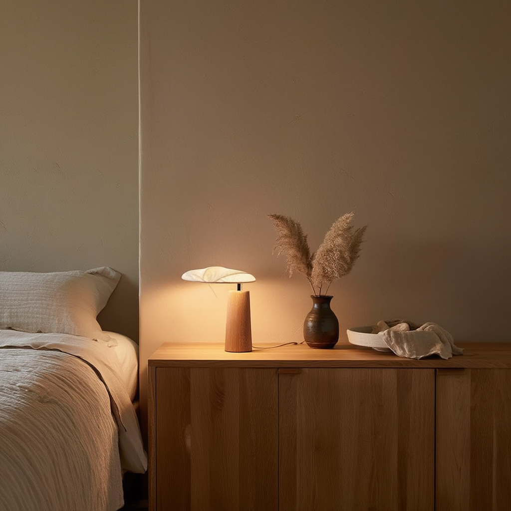 Bordslampa | Massivt trä och tyg