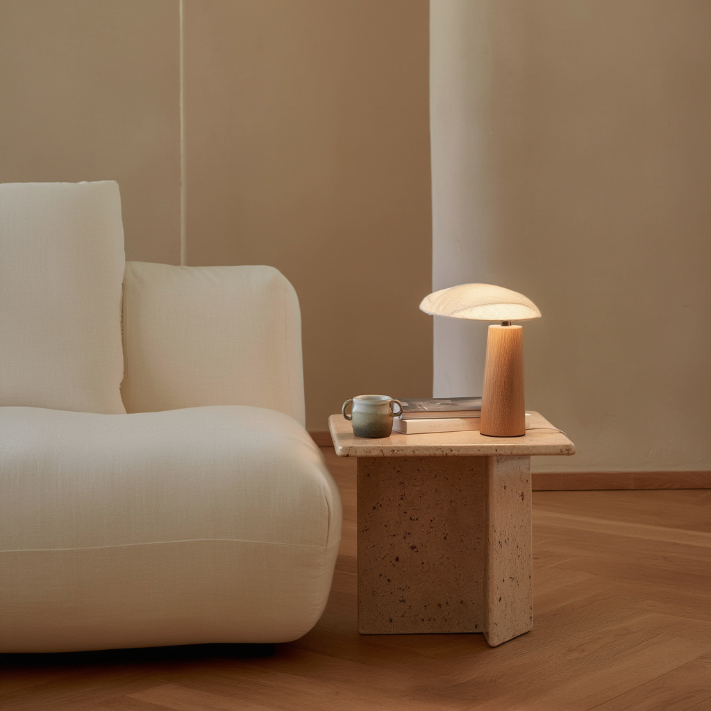 Bordslampa | Massivt trä och tyg