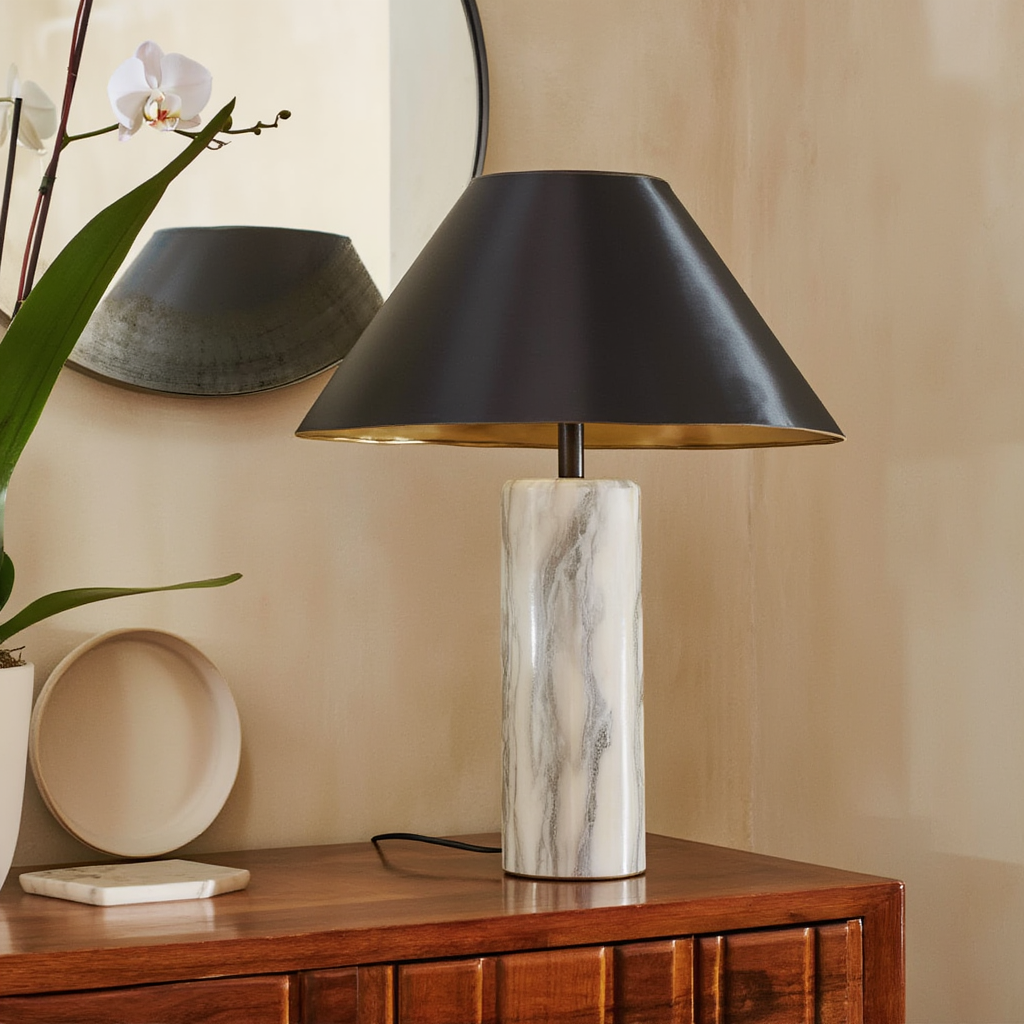Bordslampa | Marmor och tyg