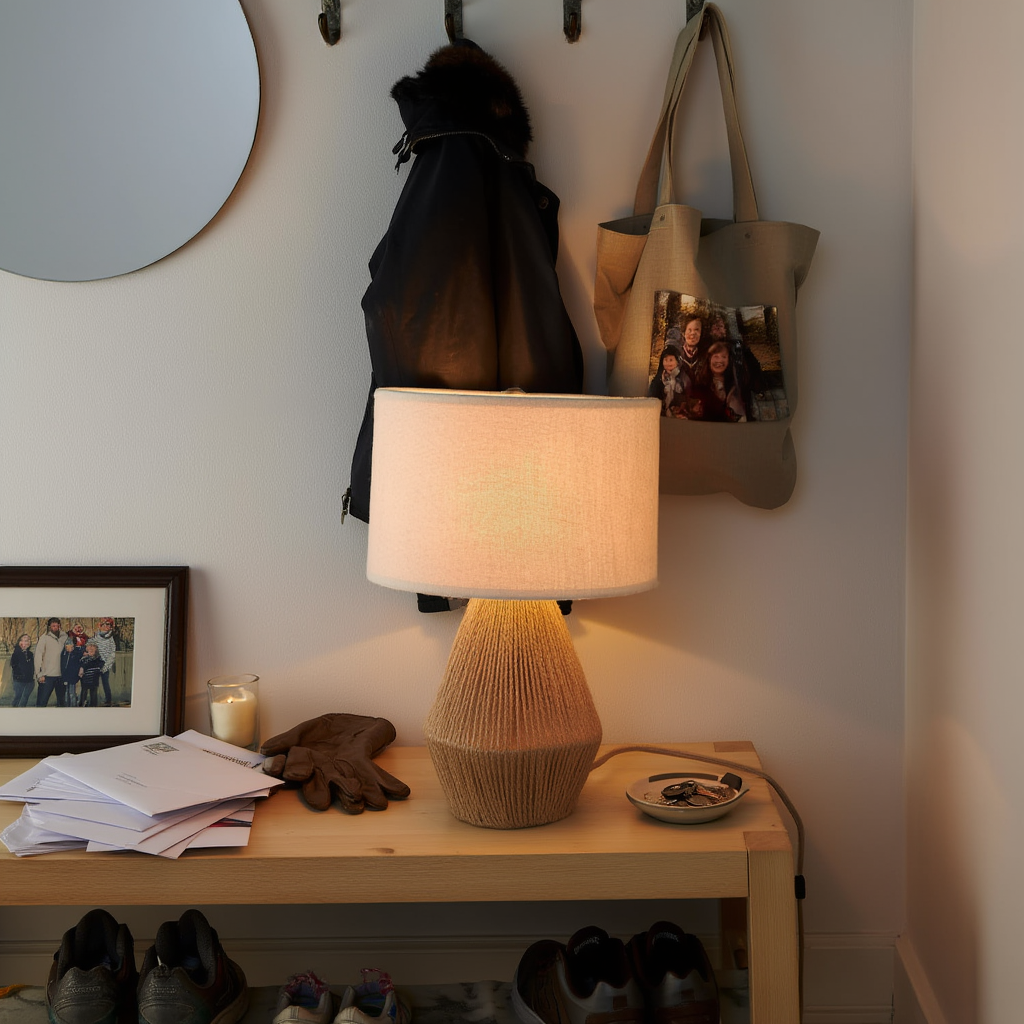 Bordlampe i metal og rattan | Dæmpbar E27 med varmt lys