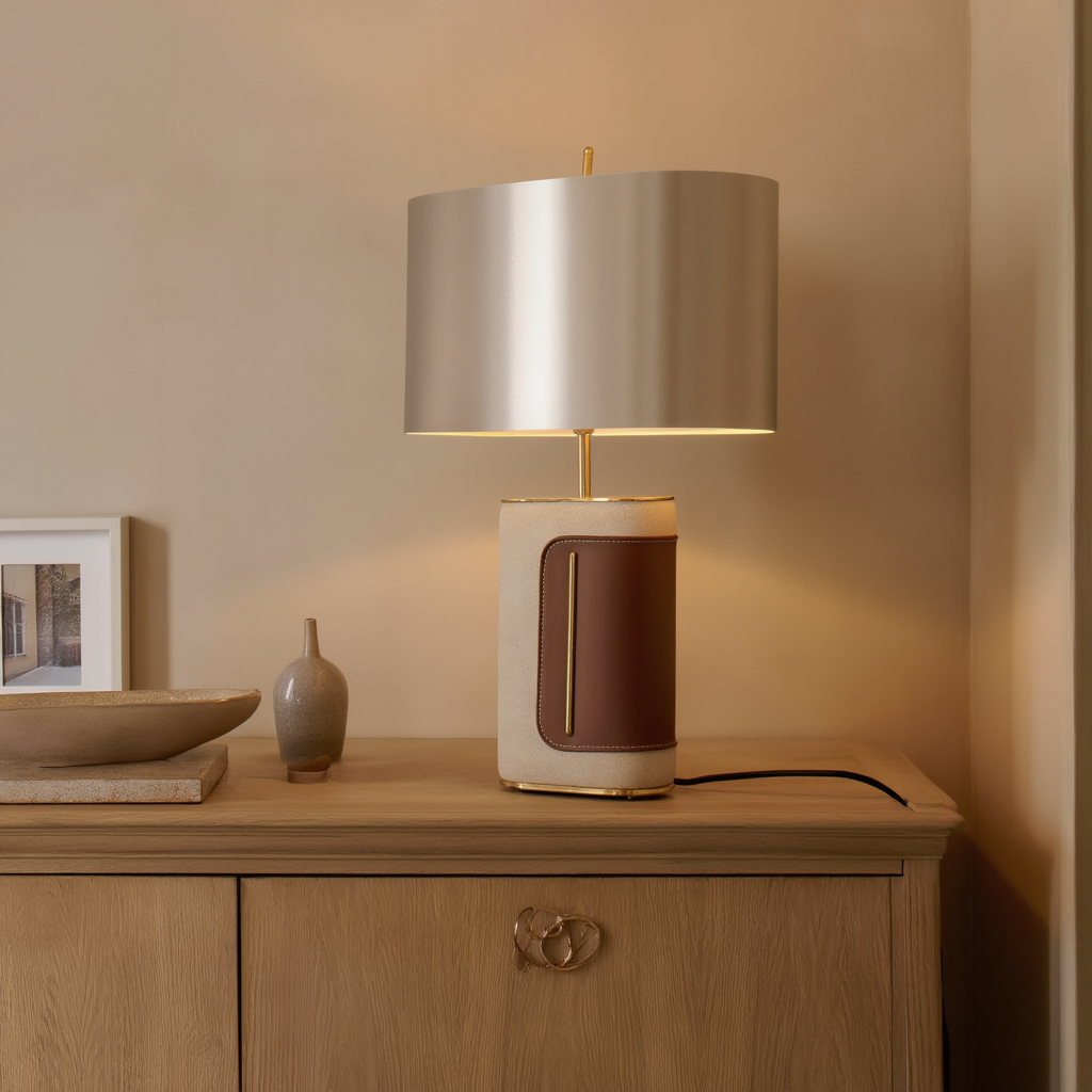 Bordslampa | Läder och tyg