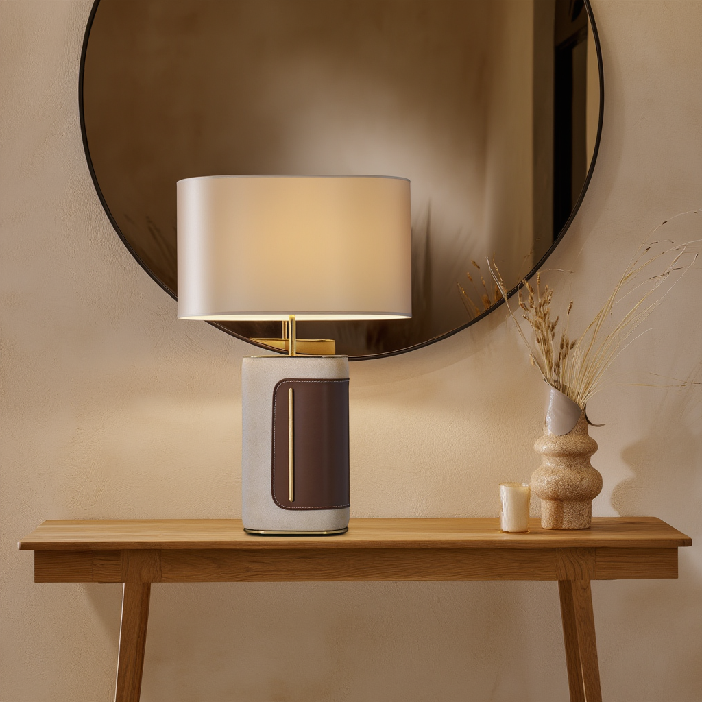 Bordslampa | Läder och tyg