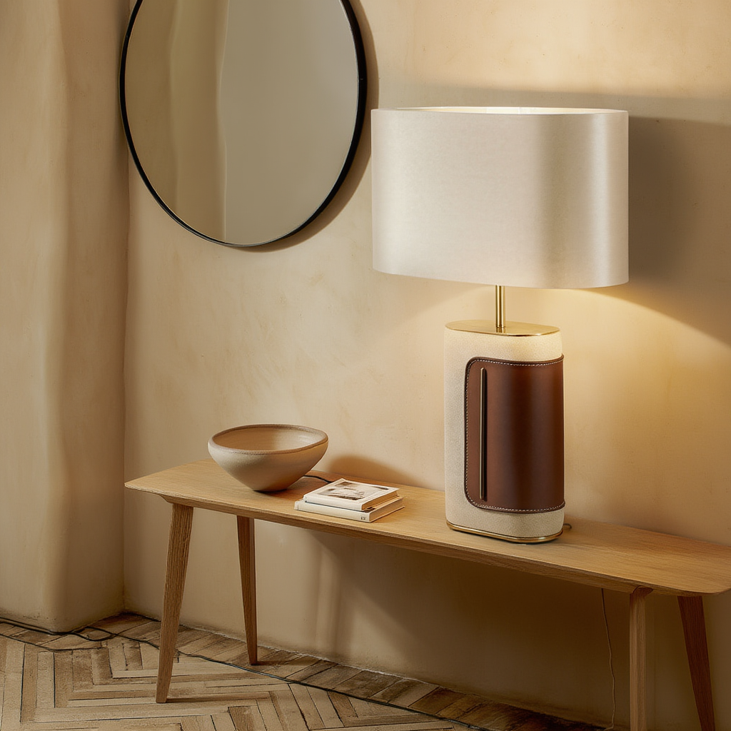 Bordslampa | Läder och tyg