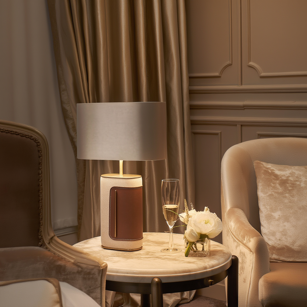 Bordslampa | Läder och tyg