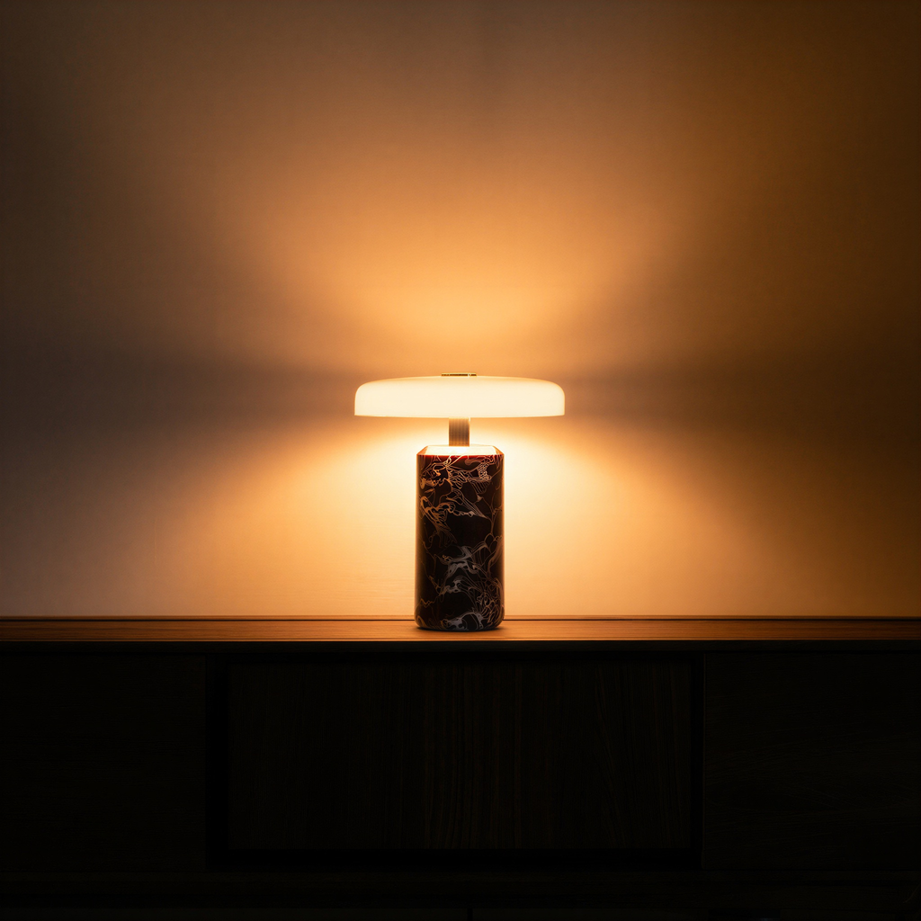 Bordlampe i metal og glas | Kompakt design