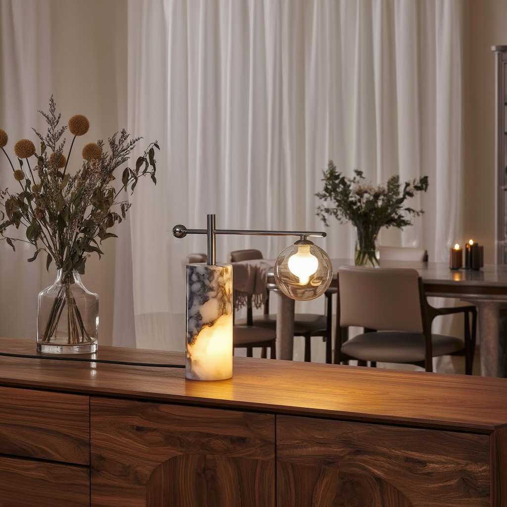 Bordslampa | Metall och sten