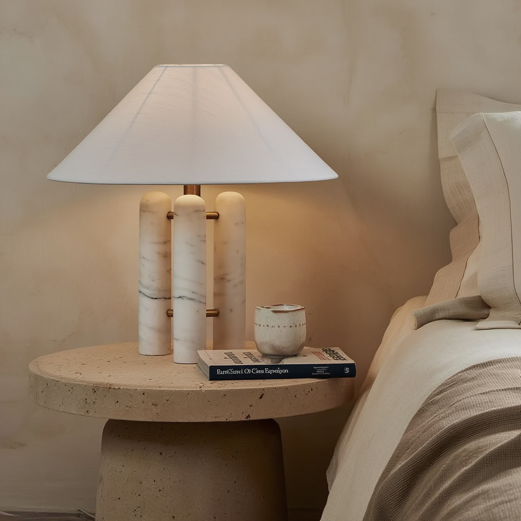 Bordslampa | Marmor, metall och tyg