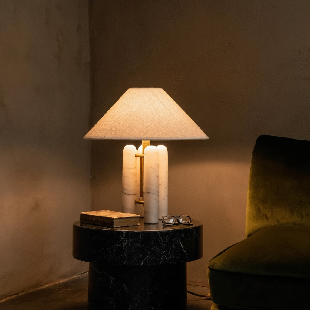 Bordslampa | Marmor, metall och tyg