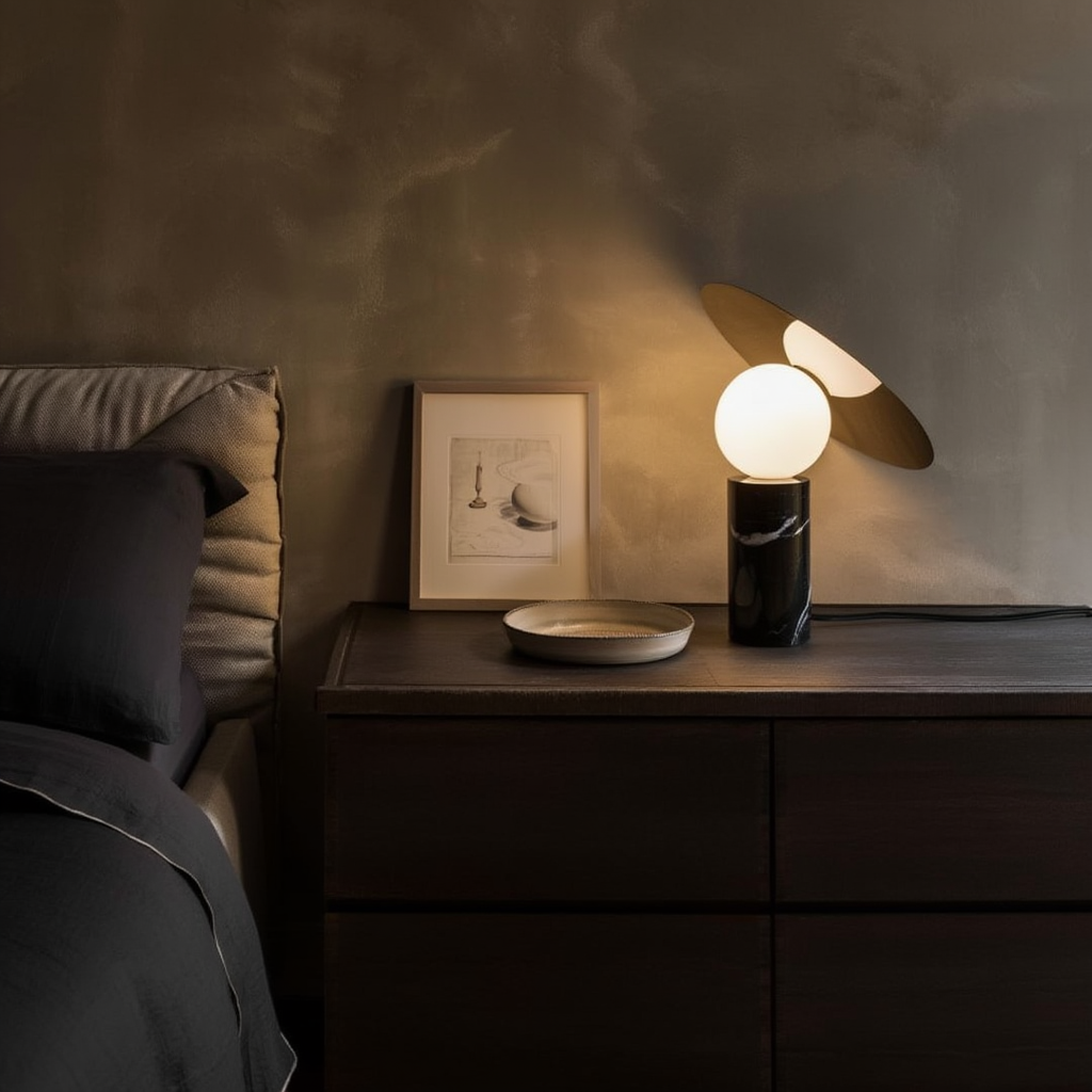 Bordslampa | Marmor, stål och glas