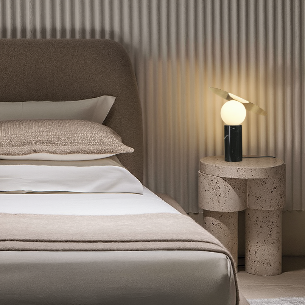 Bordslampa | Marmor, stål och glas