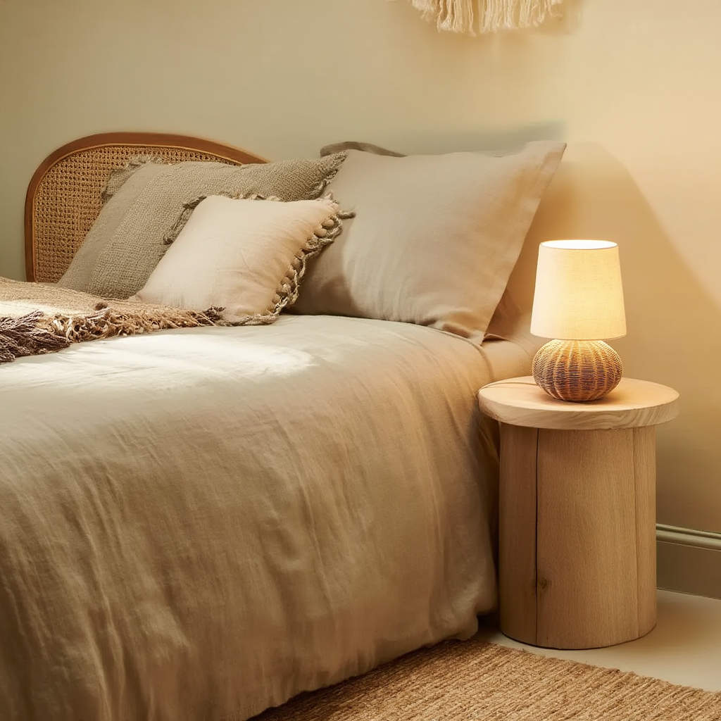 Bordlampe i bambus og stof