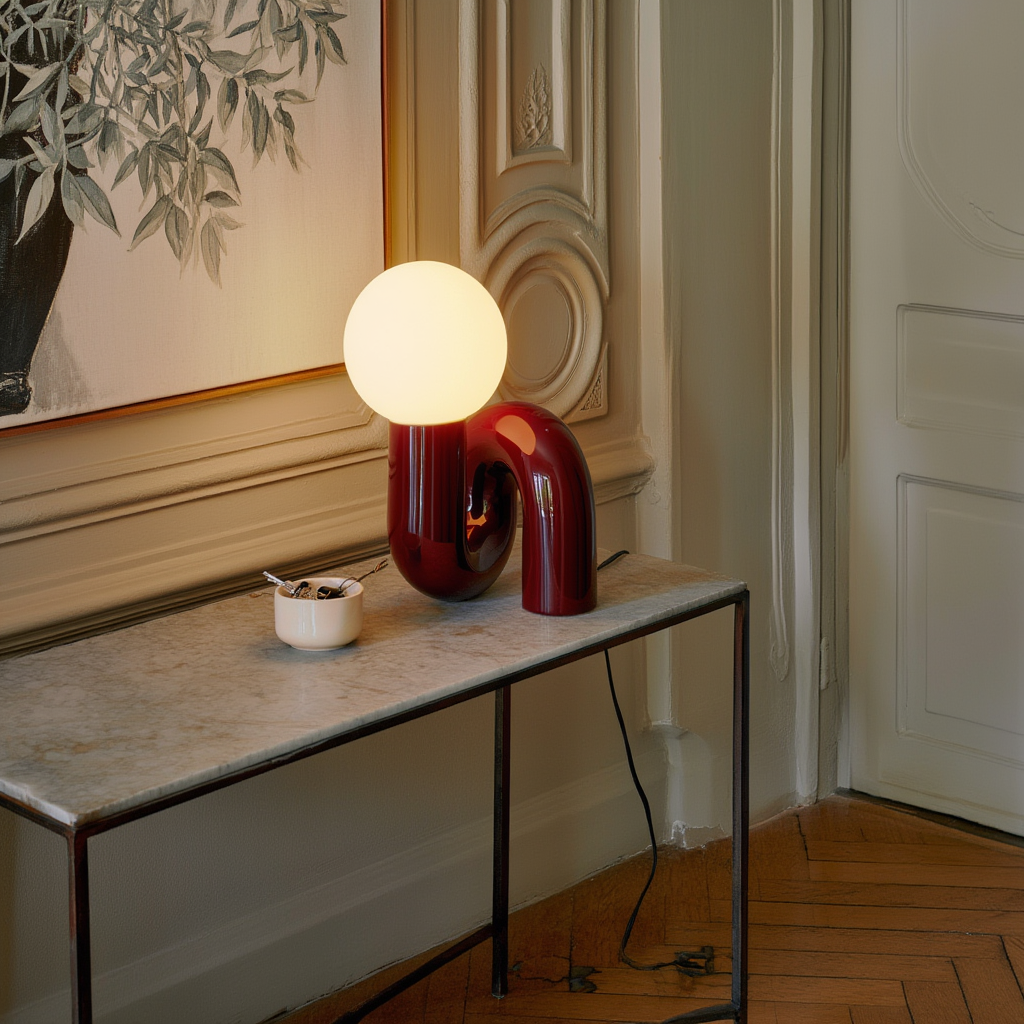 Bordlampe i resin og frostet glas