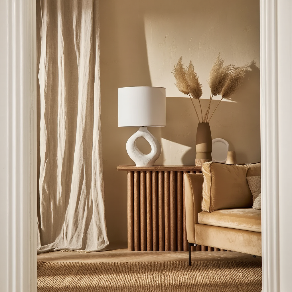 Bordlampe i keramik og stof