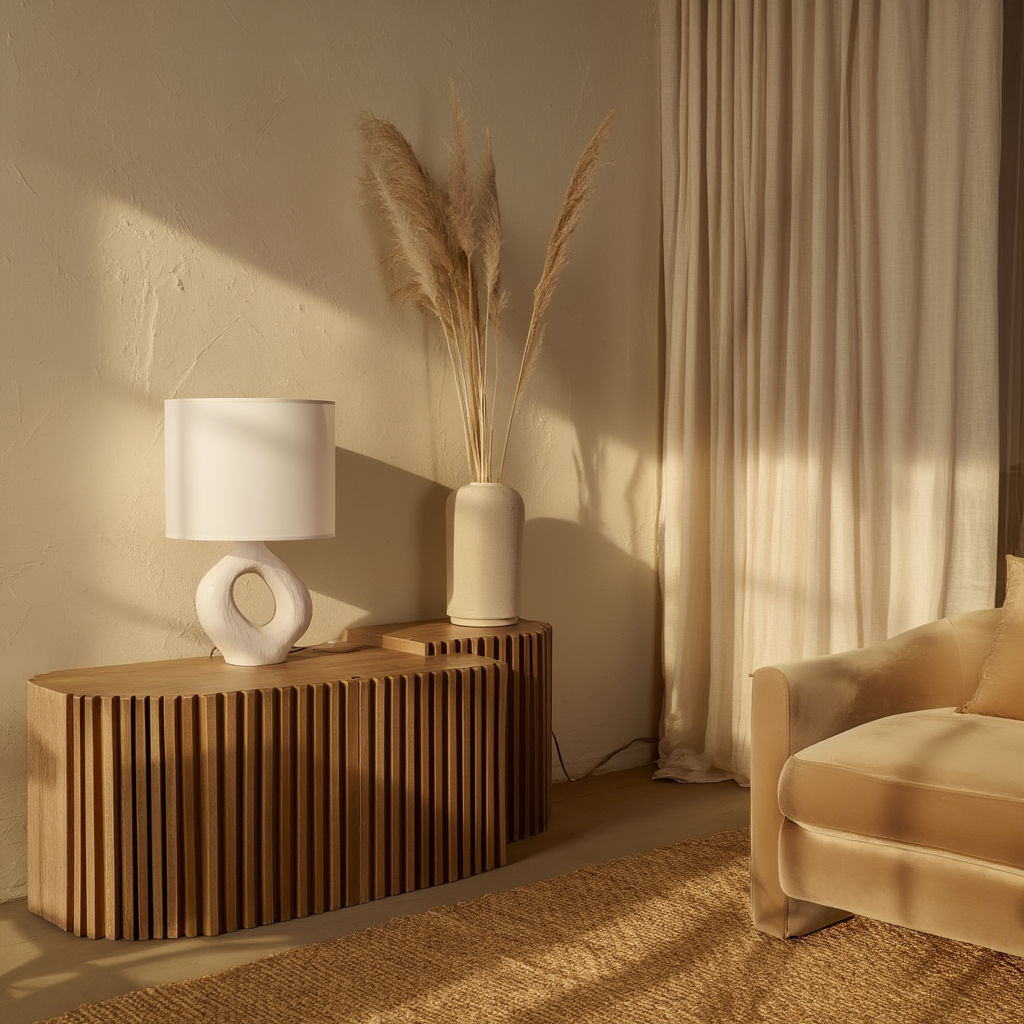 Bordlampe i keramik og stof