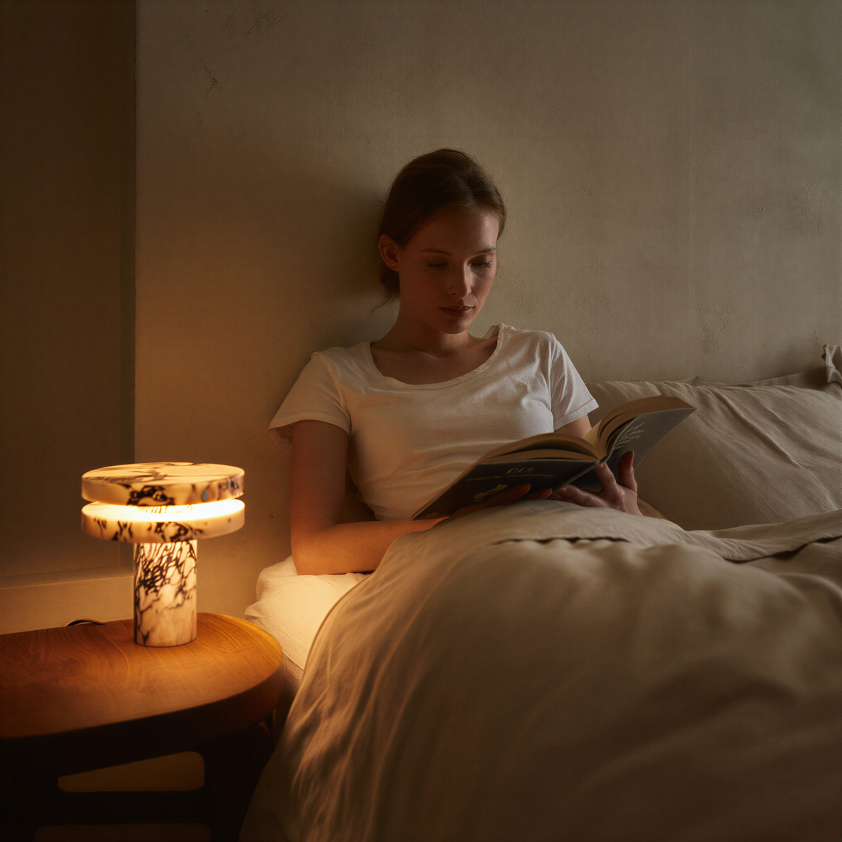 Bordlampe i marmor og metal