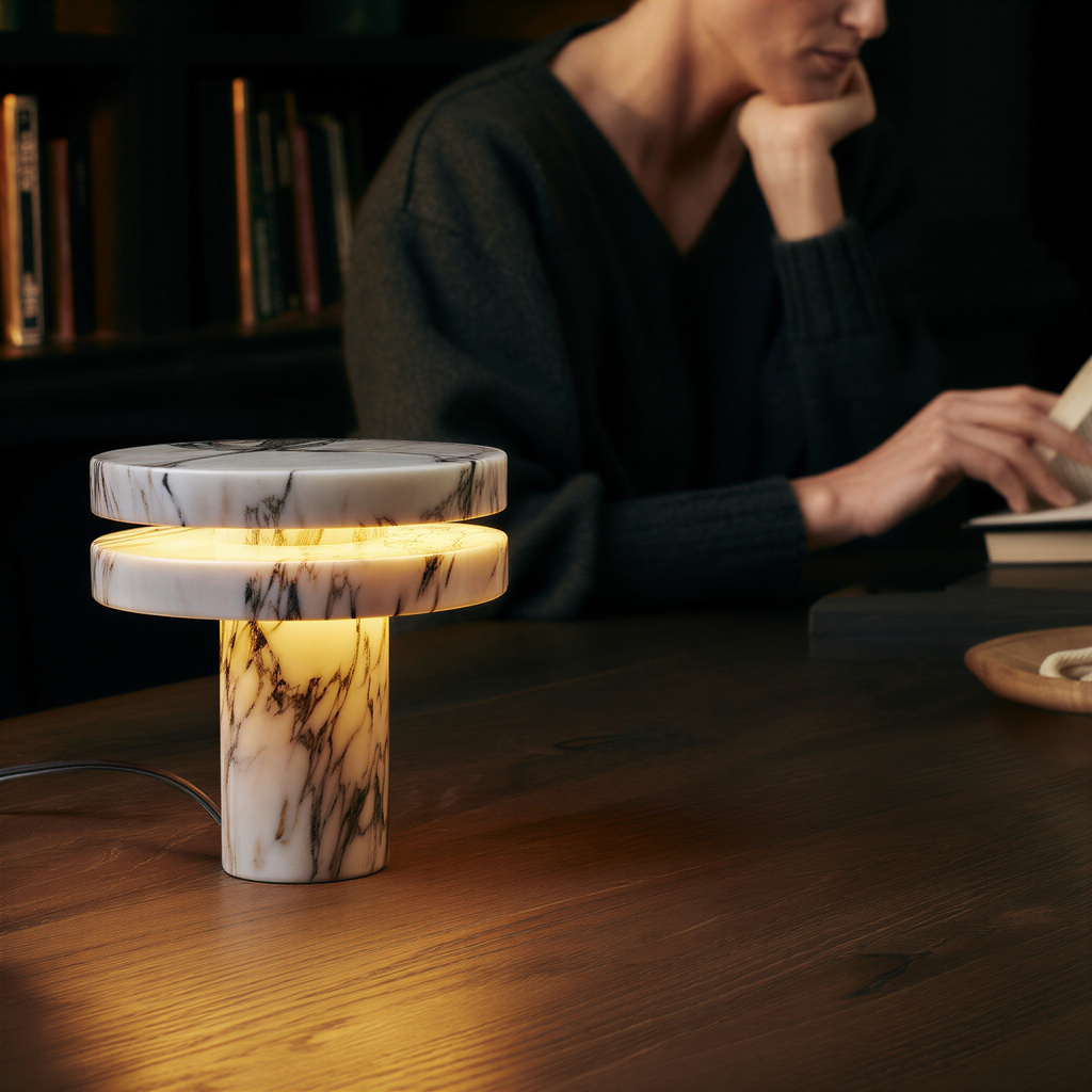 Bordlampe i marmor og metal